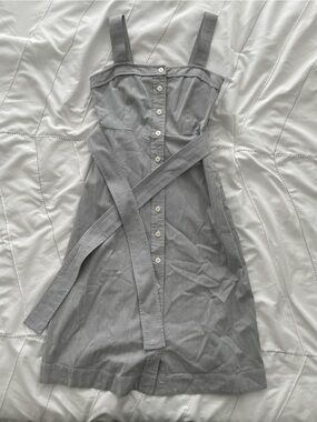 Everlane Gray Pinstripe Apron-Style Dress